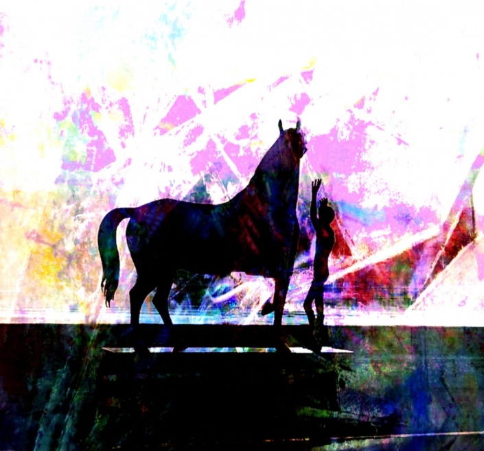 Cheval arc en faisceaux de lumière